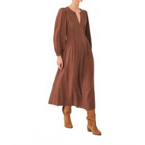 NEW INDI & COLD crepe cotton midi dress in tabaco